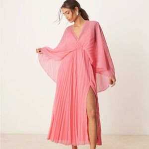 ASOS DESIGN cape detail pleated maxi dress in rose pink
